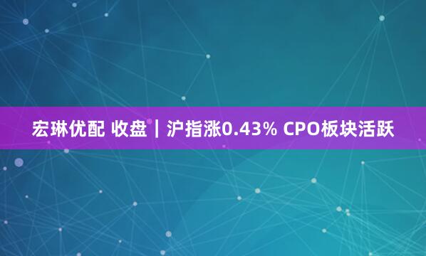 宏琳优配 收盘｜沪指涨0.43% CPO板块活跃